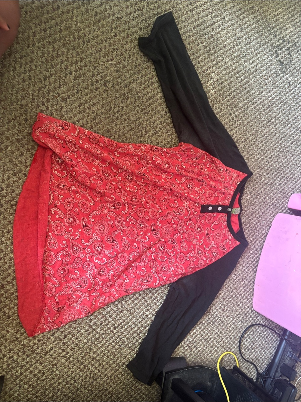 Alternative Men's Red Paisley Raglan Shirt with Black Sleeves